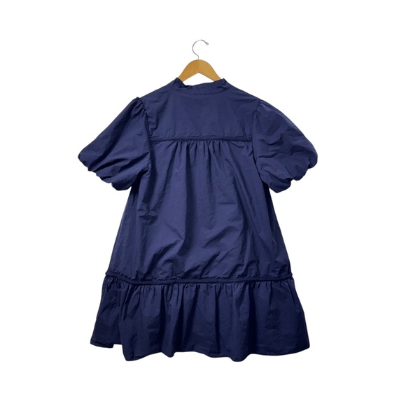 FATE Navy Puff Sleeve Ruffle Hem Mini Women Dress Large Cottagecore Fairy Casual - Picture 3 of 9